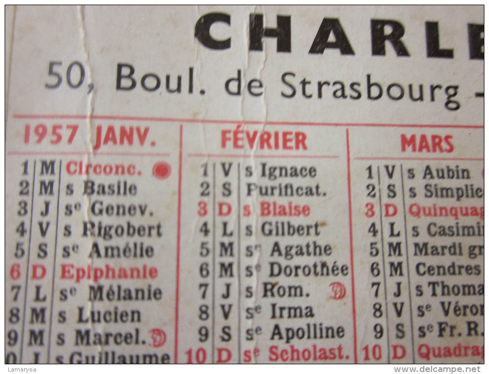 1957 CALENDRIER PETIT FORMAT LIBRAIRIE PAPETERIE IMPRIMERIE CHARLEMAGNE BD STRASBOURG TOULON - Petit Format : 1941-60