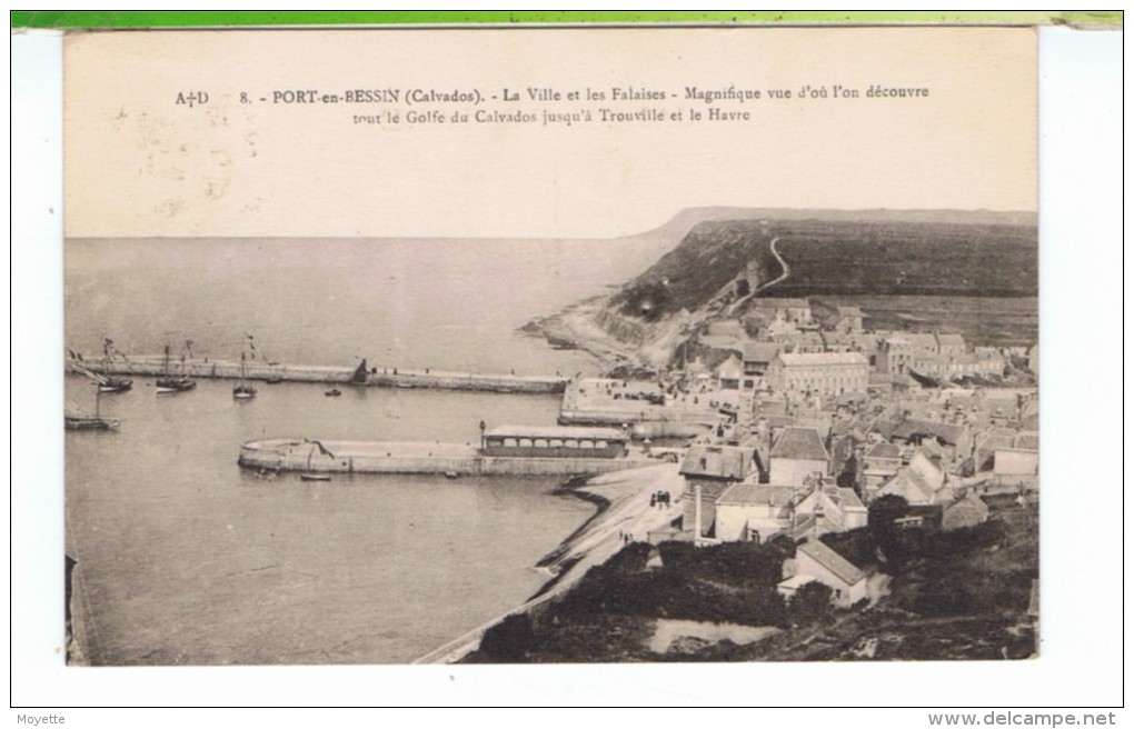 CPA-14-1923-PORT-en-BESSIN-LA VILLE ET LES FALAISES-MAGNIFIQUE VUE D' OU L'ON DECOUVRE LE GOLF DU CALVADOS- - Port-en-Bessin-Huppain