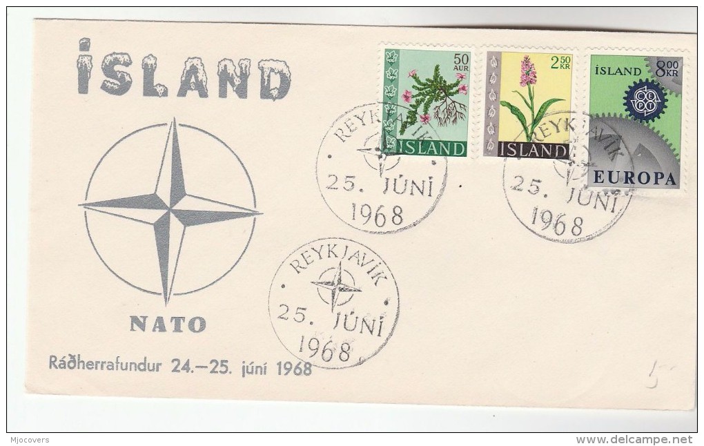 1968 ICELAND The NATO MINISTERS MEETING EVENT COVER Flower Stamps Military Europa - NATO