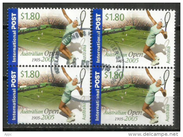 AUSTRALIE. Centenaire Australian Open (1905-2005) Bloc De 4 Oblitéré, Haute Faciale  $ 7.20 - Tennis