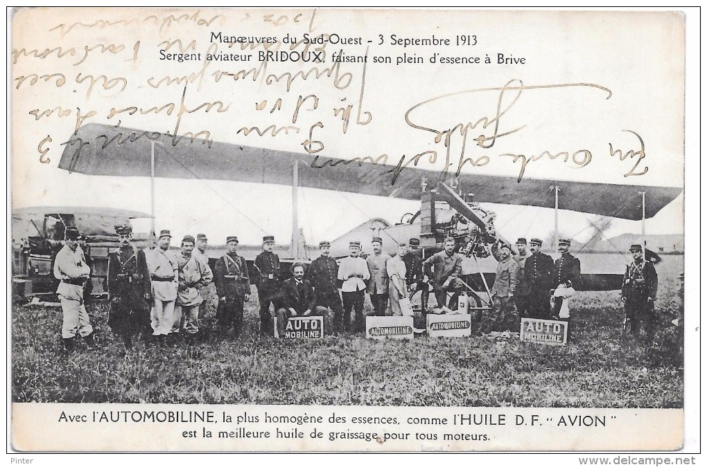 Manoeuvres Du Sud-Ouest - 3 Septembre 1913 - Sergent Aviateur BRIDOUX Faisant Son Plein D'essence à BRIVE - ....-1914: Précurseurs