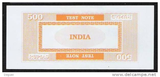 Test Note "PERTO" Testnote, 500 Rupias, Beids. Druck, RRR, UNC - Indien