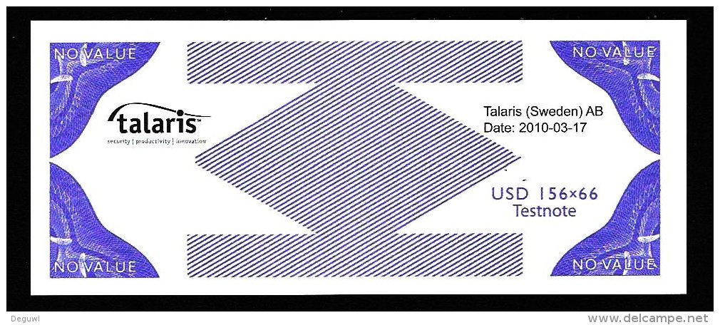 Test Note "TALARIS", W/o Units, Typ A = 2010-03-17, RRRRR, UNC, Dollar-Format, Canceled - Schweden