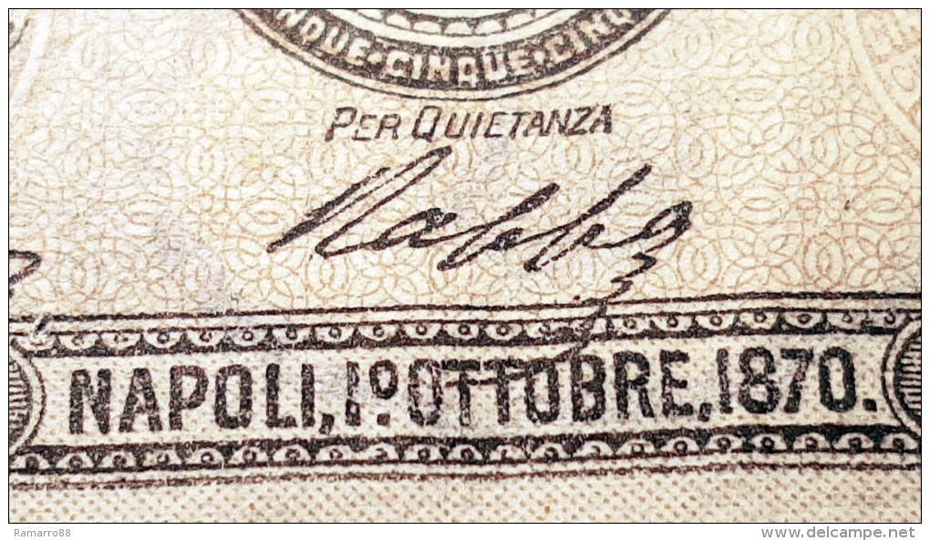 Italy 5 Lire Banco di Napoli R4 1870 Fede di Credito 1^ Serie A/A - Pick S825 Spl~Sup / Xf~Au