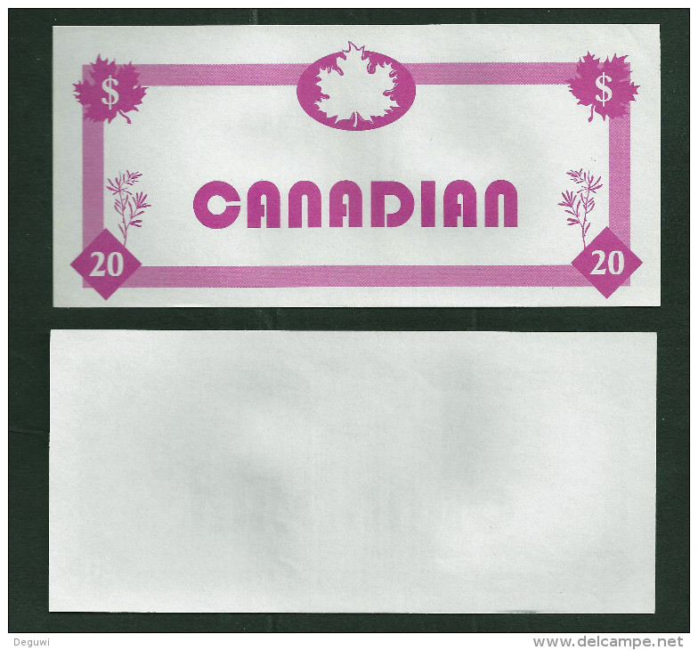 Test Note "TRITON CANADIAN" Testnote, Typ A, 20 Units,, Pink, Eins. Druck, Sample, RRR, UNC - Sonstige & Ohne Zuordnung