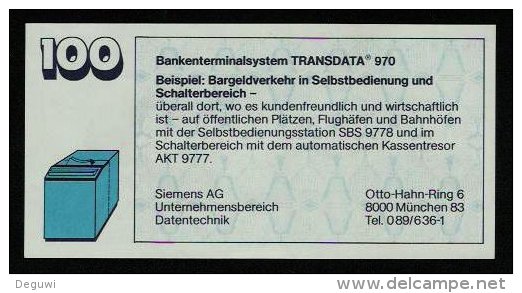 Test Note "SIEMENS  TRANSDATA" Typ 3, Testnote, 100 Units, Beids. Druck, RRRRR, UNC - Sonstige – Europa