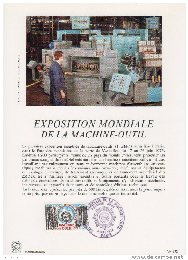 Encart Philatélique 1er Jour De 1975 " EXPOSITION MONDIALE DE LA MACHINE-OUTIL " N° YT 1842. Parfait état. - Documents De La Poste