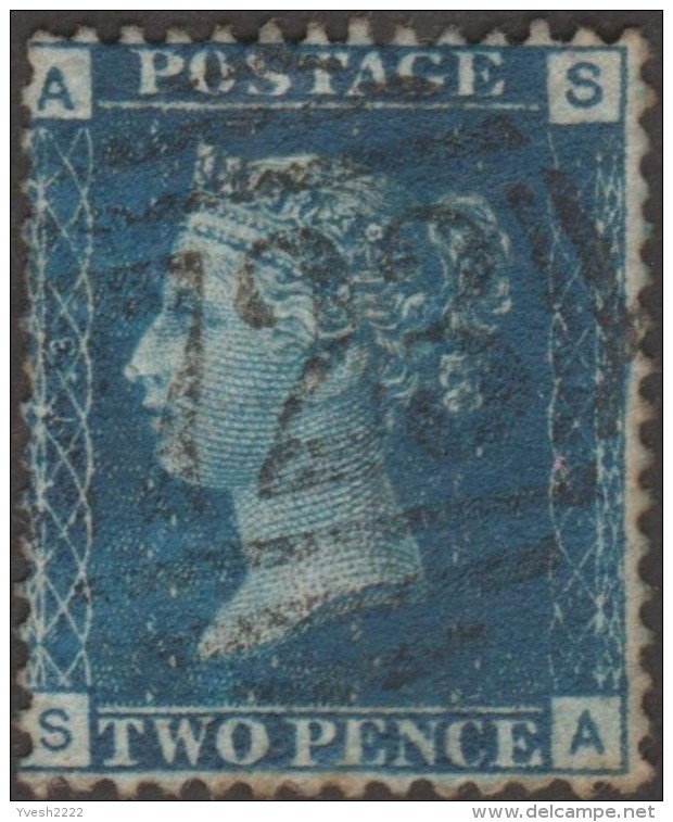 GB 1858 Y&T 27 SG 47 Michel 17. Victoria 2 P. Bleu, Filigrane Grande Couronne. Planche 13. Lettres AS. Oblitération 723 - Gebraucht