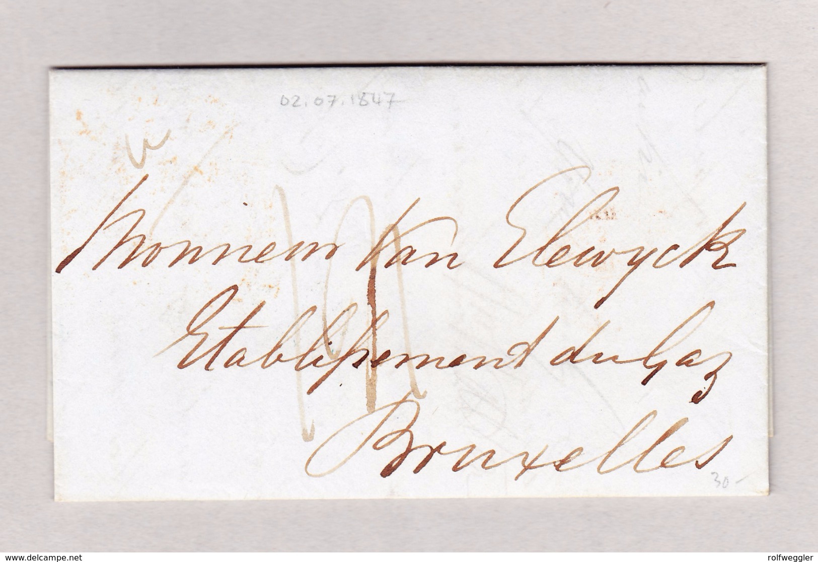 Belgien Bruxelles 4.7.1847 Ankunfts-Stempel Blau  Brief Ohne Marke Aus London - Autres & Non Classés