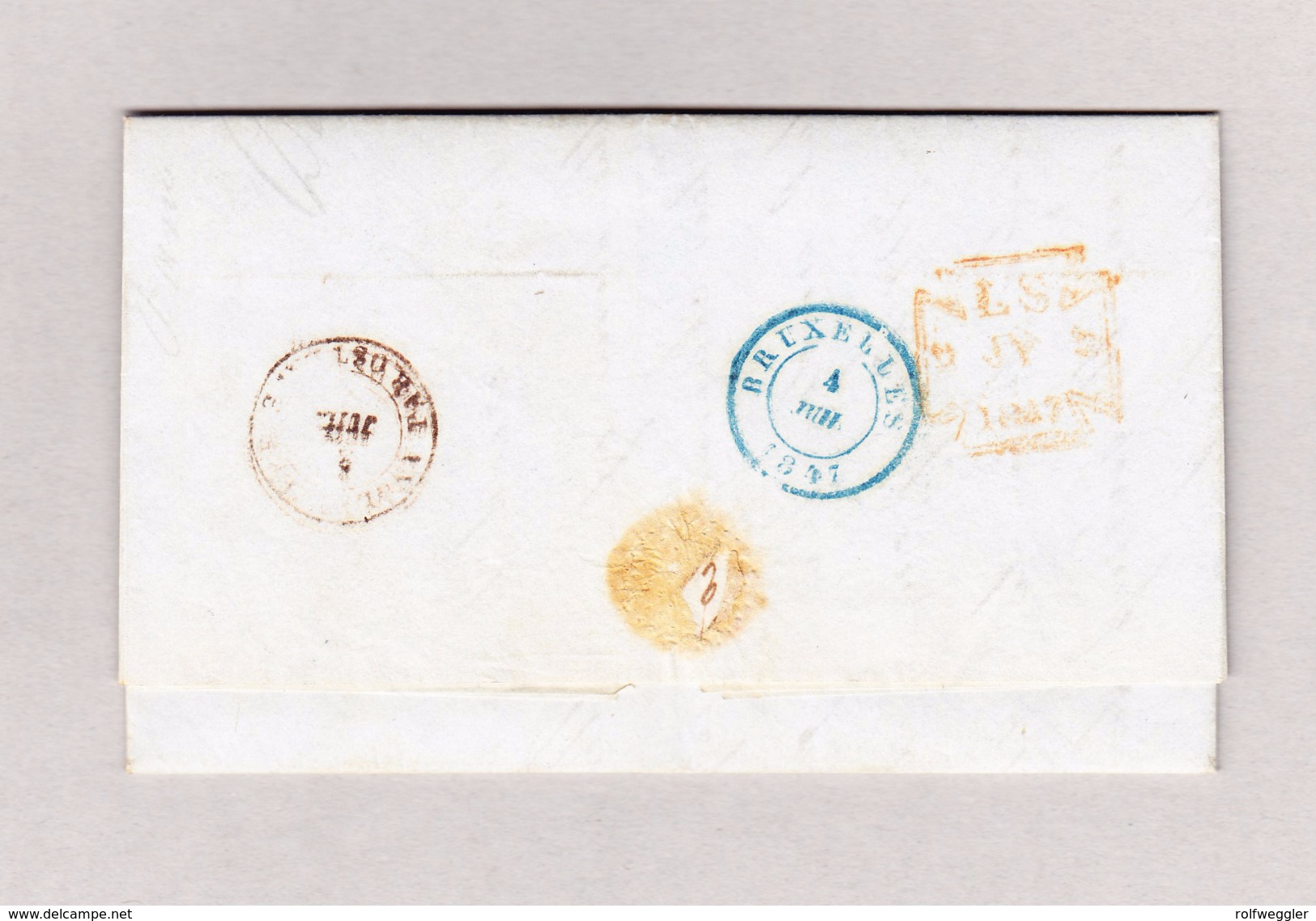 Belgien Bruxelles 4.7.1847 Ankunfts-Stempel Blau  Brief Ohne Marke Aus London - Other & Unclassified