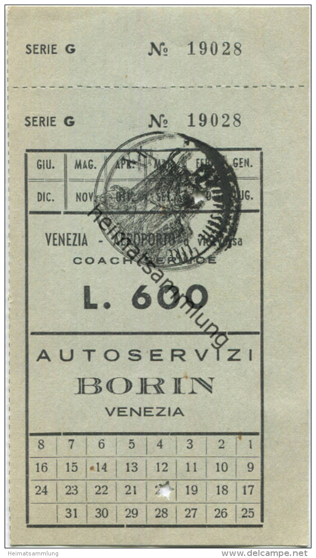 Venezia Aeroporto O Viceversa - Autoservizi Borin Venezia - Fahrschein L. 600 - Europe