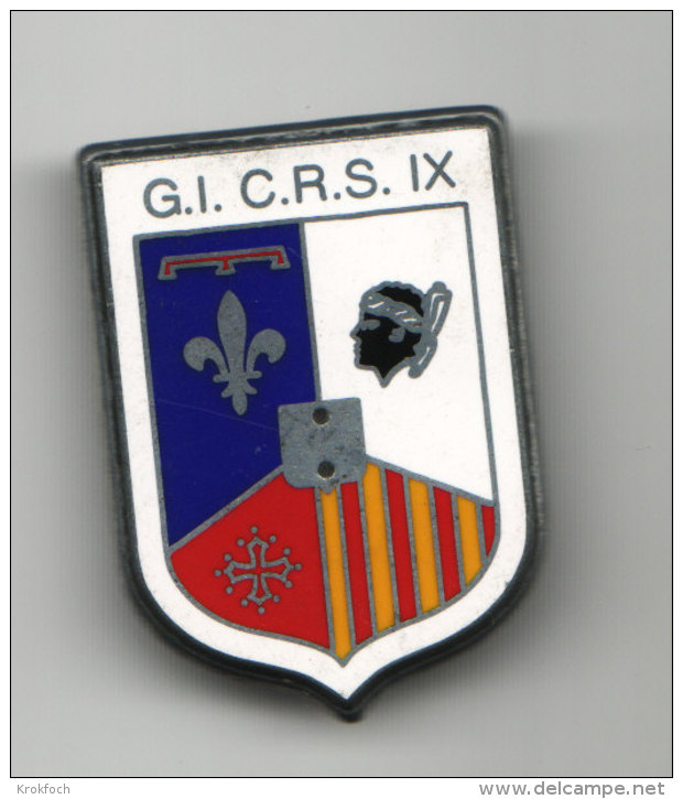 Insigne GI CRS IX - Corse Roussillon - Police - Fabricant Boussemart - !! épingle Manquante - Police