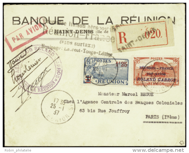 N°1 50c Rouge Sur Lettre 1ère Liaison Réunion-France Signée Par L'équipage  Qualit&eacut - Altri & Non Classificati