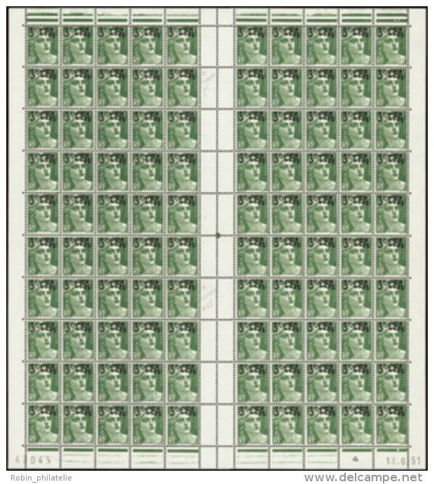 N°295 3f Sur 6f M. De Gandon Feuille De 100t CD 13-6-51 Avec Mêches Reliées,retouché Et Mê - Altri & Non Classificati