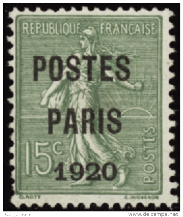 N°25 15c Semeuse Lignée Postes Paris 1920"  " Qualité:(*) Cote:125&euro; - Altri & Non Classificati