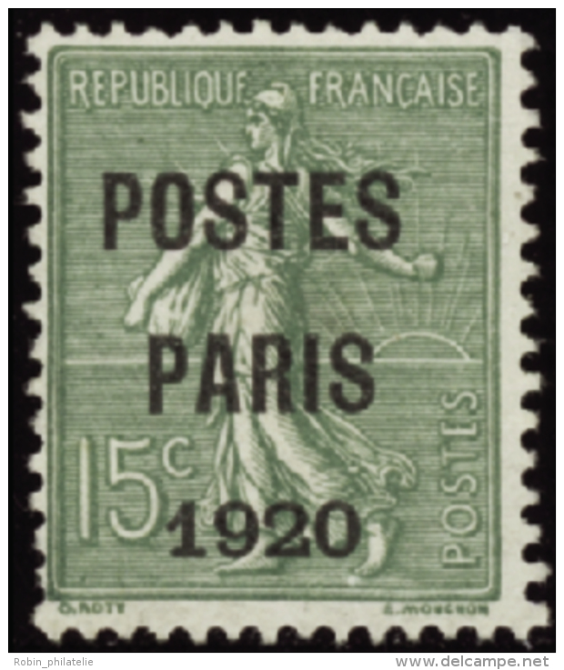 N°25 15c Semeuse Lignée Postes Paris 1920"  " Qualité:(*) Cote:125&euro; - Other & Unclassified