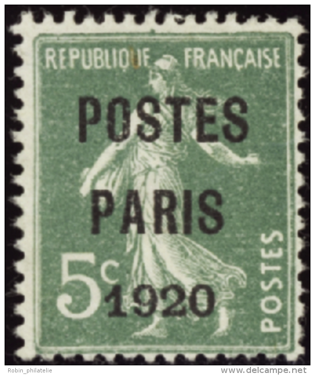 N°24 A 5c Semeuse Vert Clair Postes Paris 1920"  " Qualité:(*) Cote:170&euro; - Autres & Non Classés