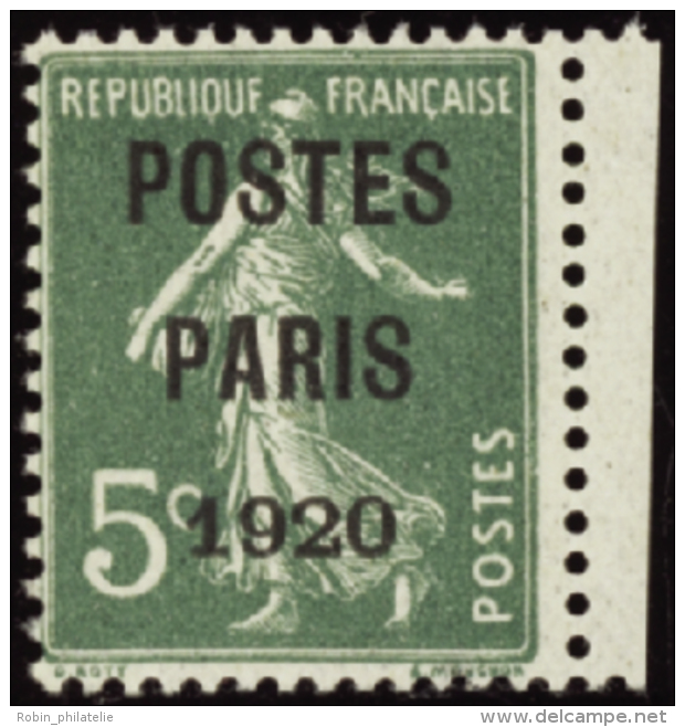 N°24 5c Semeuse Vert Postes Paris 1920"  " Qualité:* Cote:425&euro; - Altri & Non Classificati