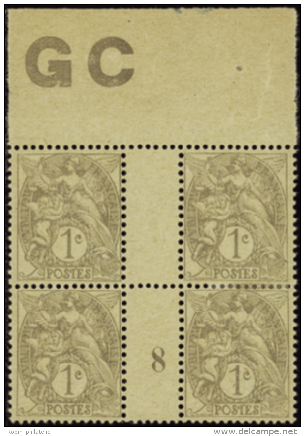 N°107 1c Gris Bloc De 4 Manchette GC Mill 8   Qualité:* Cote:60&euro; - Altri & Non Classificati