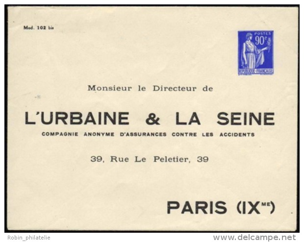 N°368 F4a  90c Paix Enveloppe L'Urbaine &amp; La Seine   Qualité: Cote:450&euro; - Altri & Non Classificati