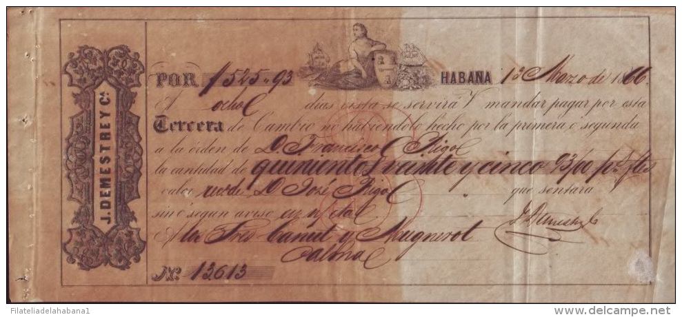 E349 CUBA SPAIN BANK BILL OF EXCHANGE 1866 J. DEMESTRE  ESPAÑA - Bills Of Exchange