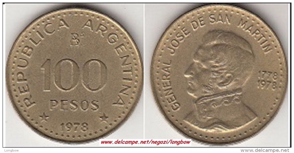 Argentina 100 Pesos 1978 200th Anniversary Birth Of Jose De San Martin KM#82 - Used - Argentina