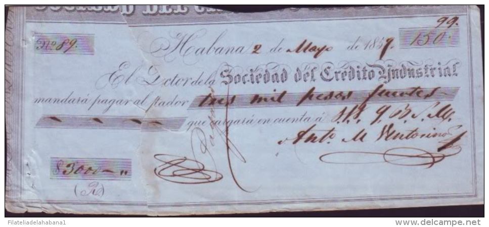 E366 CUBA SPAIN BANK BILL OF EXCHANGE 1859 SOC CREDIT ESPAÑA - Bills Of Exchange