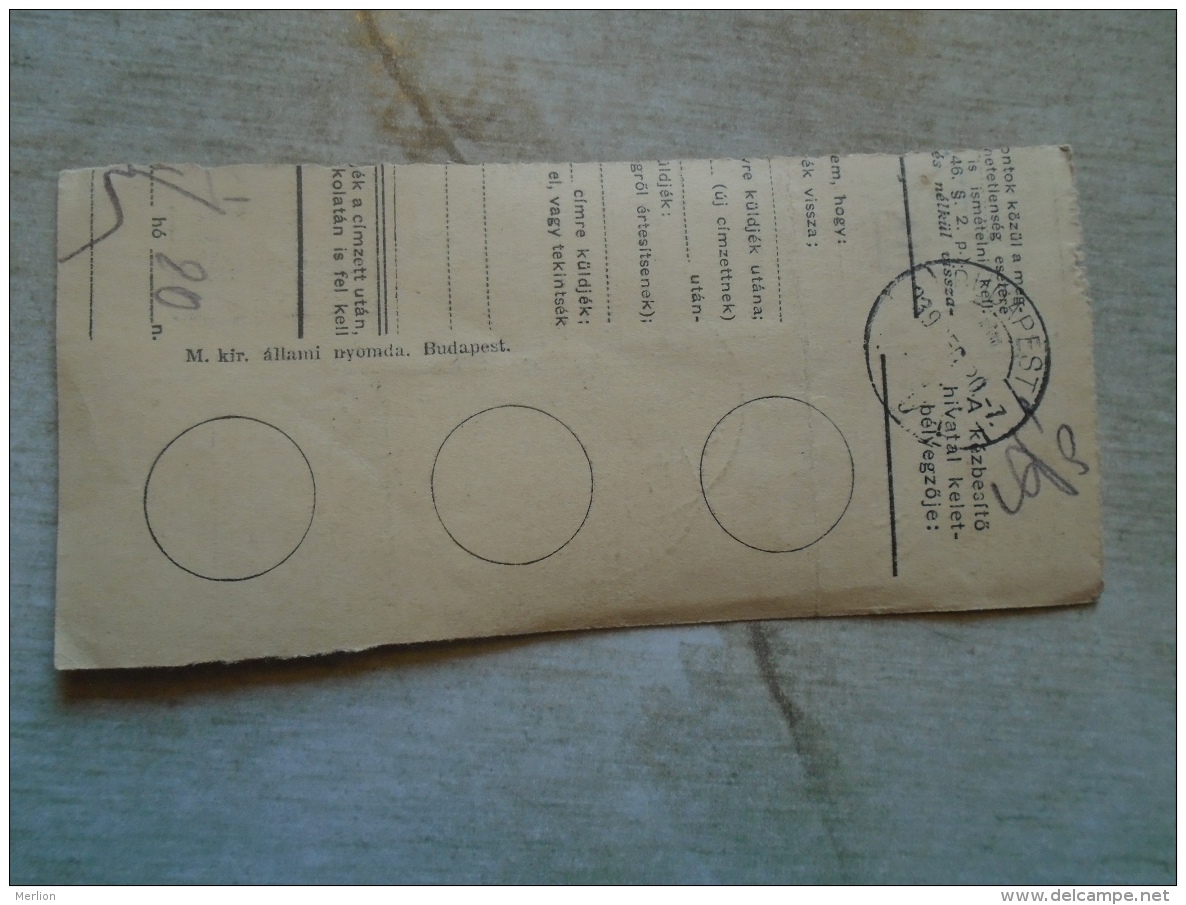 D138777 Hungary  Parcel Post Receipt 1939  KESZTHELY - Colis Postaux