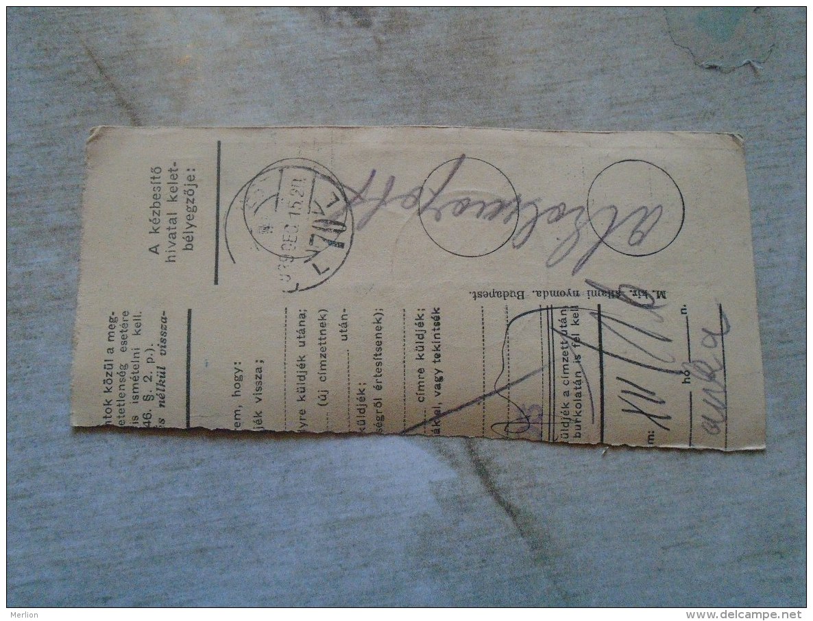 D138779 Hungary  Parcel Post Receipt 1939   Békéscsaba - Colis Postaux