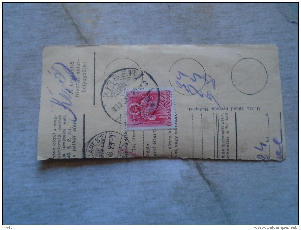 D138782 Hungary  Parcel Post Receipt 1939  KISBÉR - Colis Postaux