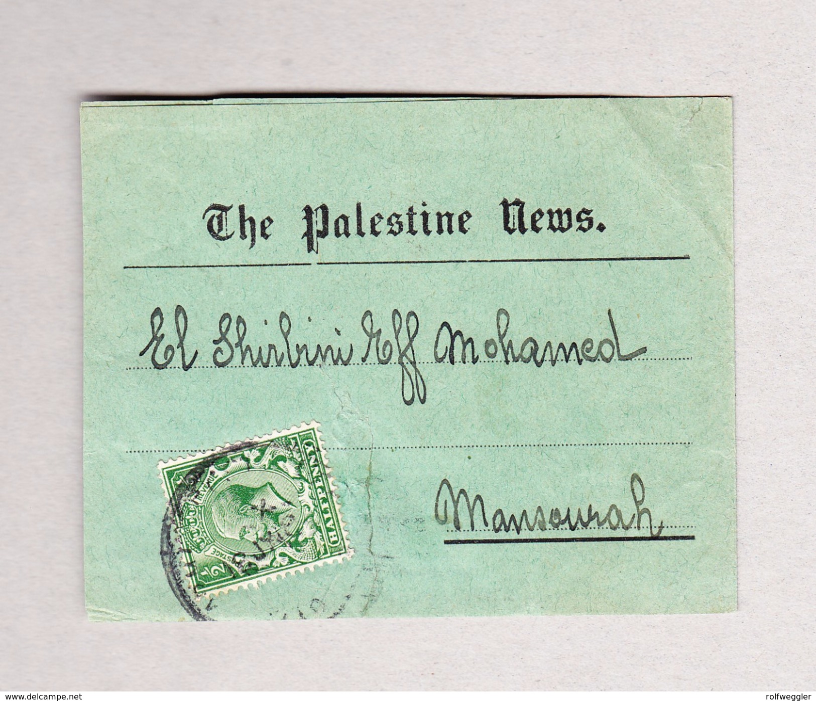 GB - 1918 Zeitungs-Streifband Palestine News Von England Nach Mansourah Ägypten Rückseite Stempel "non Réclamé 1.8.18." - Lettres & Documents