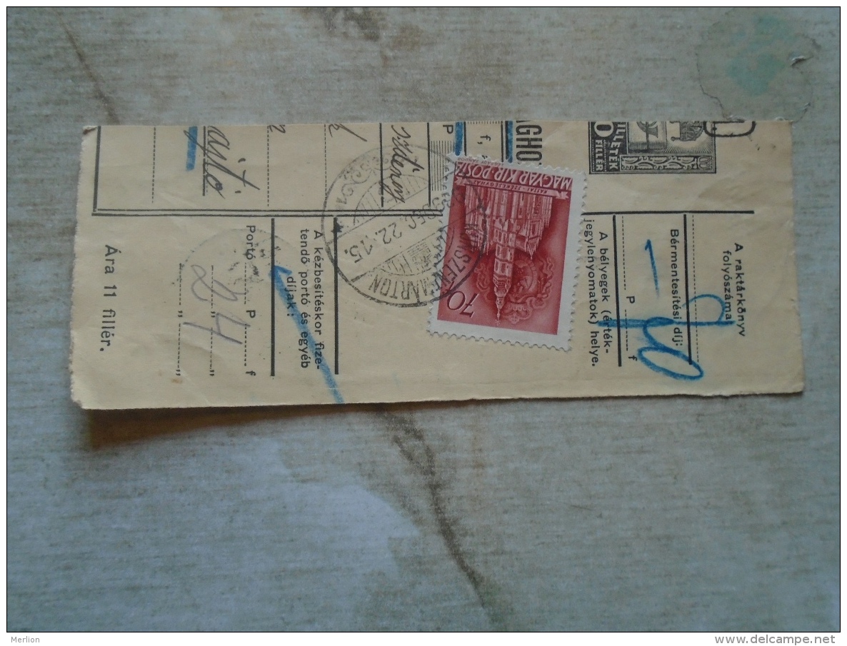 D138785 Hungary  Parcel Post Receipt 1939   KUNSZENTMÁRTON - Colis Postaux