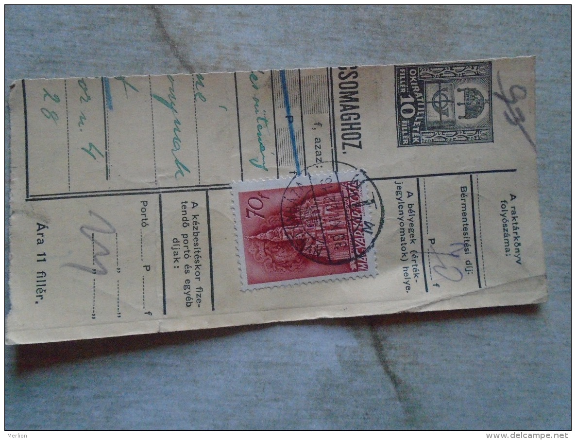 D138793 Hungary  Parcel Post Receipt 1939  NYÍREGYHÁZA - Colis Postaux