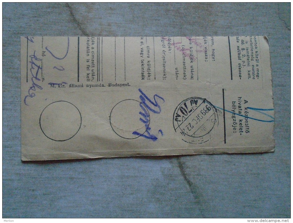 D138793 Hungary  Parcel Post Receipt 1939  NYÍREGYHÁZA - Colis Postaux