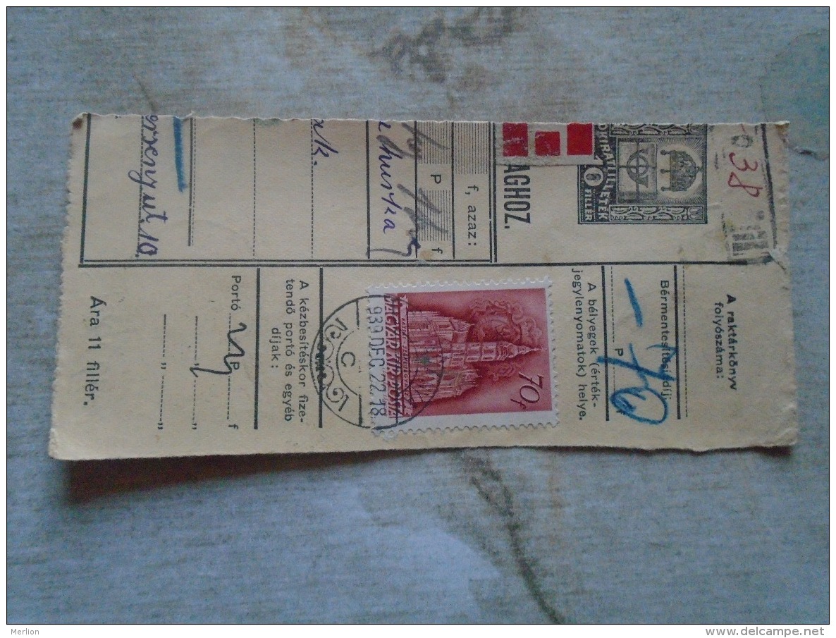 D138795 Hungary  Parcel Post Receipt 1939 - Colis Postaux