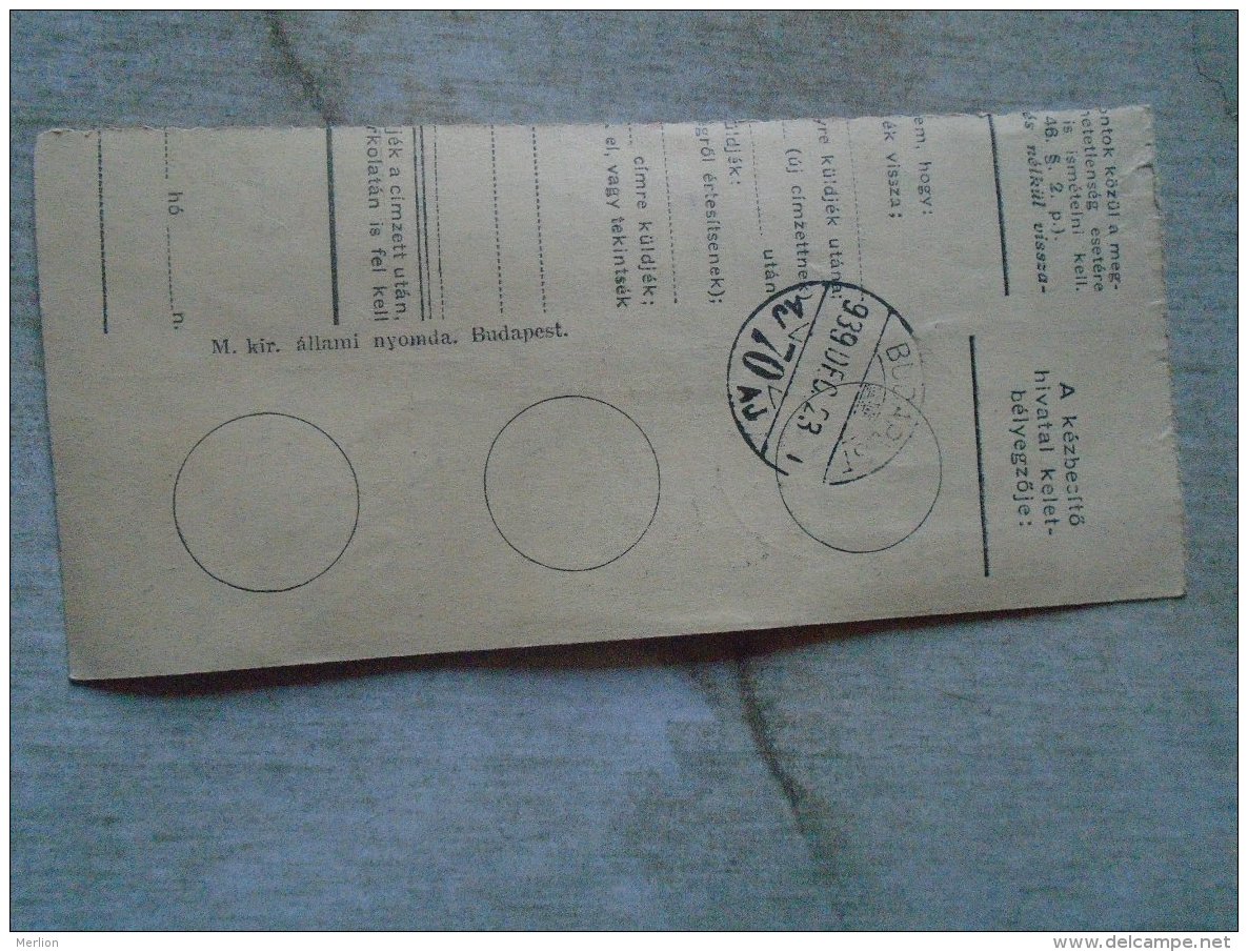 D138796 Hungary  Parcel Post Receipt 1939 - Colis Postaux