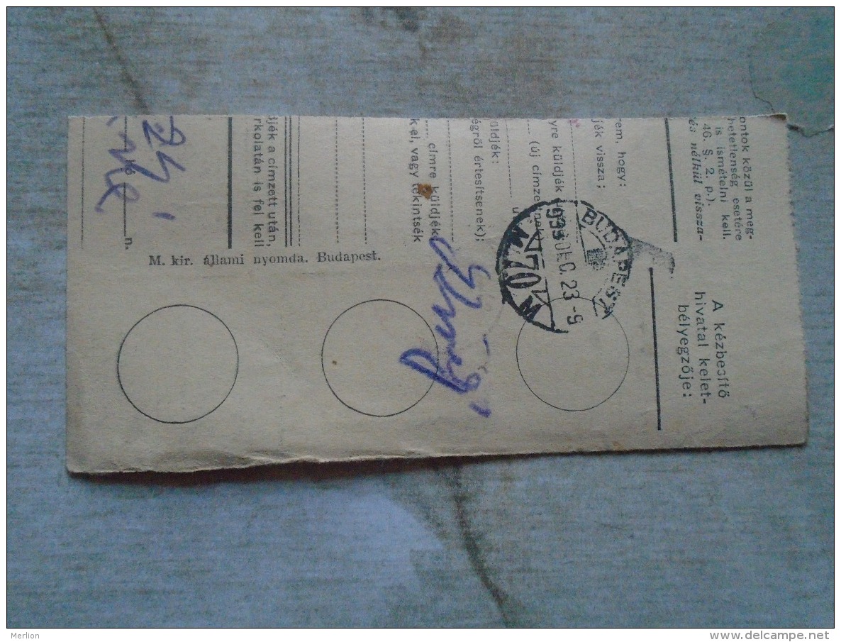 D138802 Hungary  Parcel Post Receipt 1939 - Colis Postaux