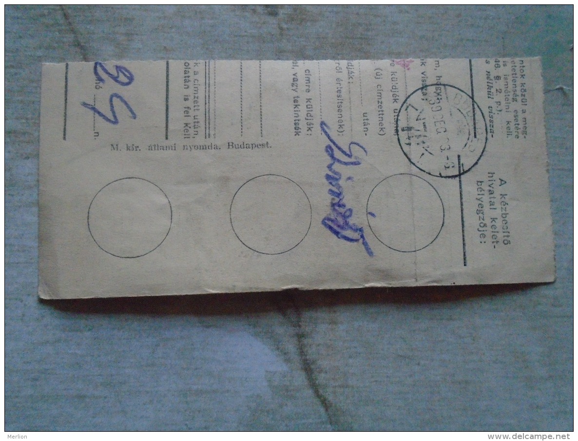D138804 Hungary  Parcel Post Receipt 1939 - Parcel Post