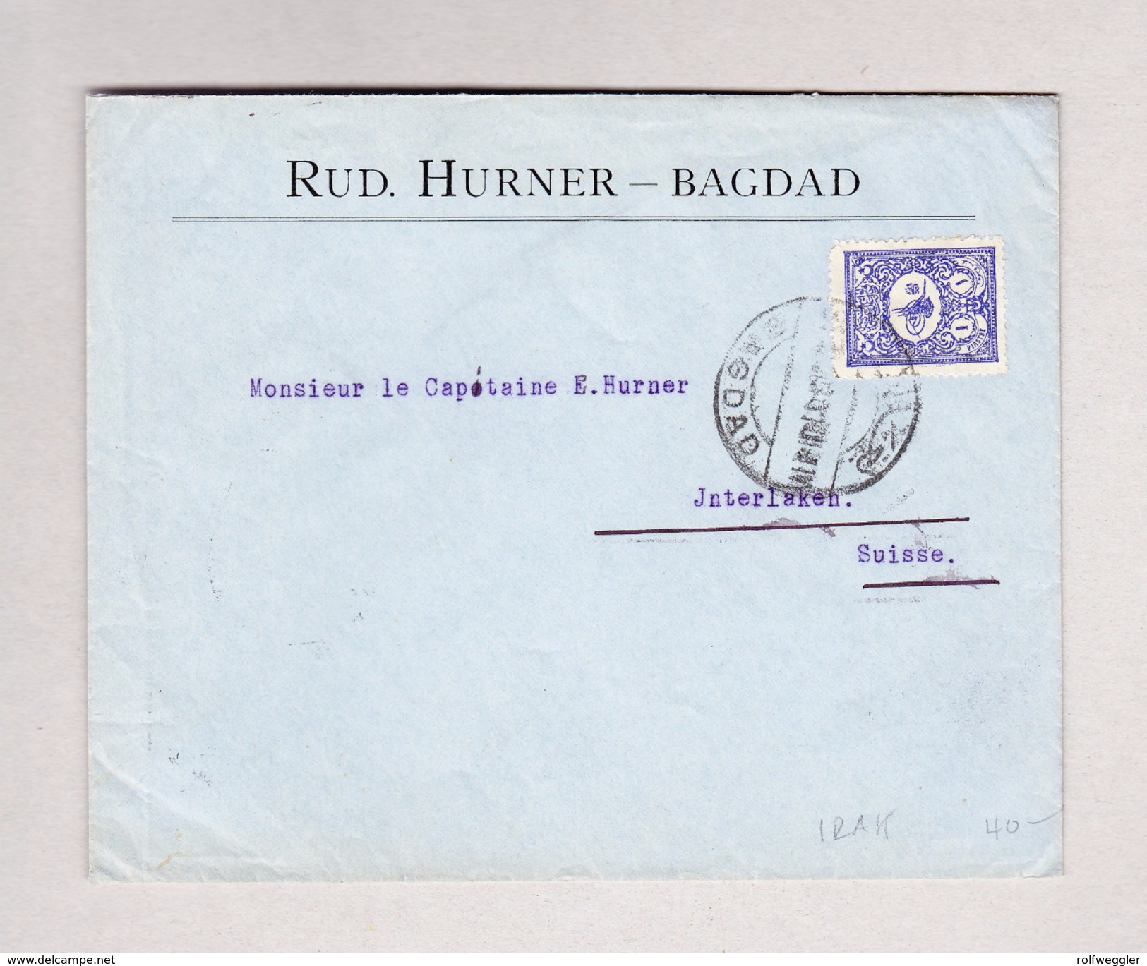 Irak BAGDAD 1904 Brief Nach Interlaken Ankunfts-Stempel 23.1.1904 Mit 1 Piastre Frankiert - Iraq