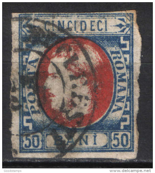 Romania 1869, 50b Blue/red, Prince Carol I , Used ,  Mi. 25a - 1858-1880 Fürstentum Moldau