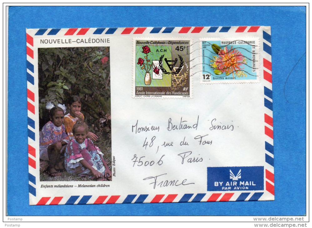 MARCOPHILIE- Lettre-NLLE CALEDONIE Cad 1982 - 2-stamps427 Fleur+451 Handicap-pour  Françe - Cartas & Documentos