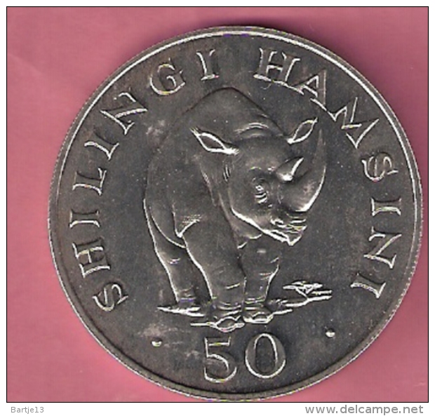 TANZANIA 50 SHILLINGS 1974 SILVER UNC WWF BLACK RHINOCEROS - Tanzania