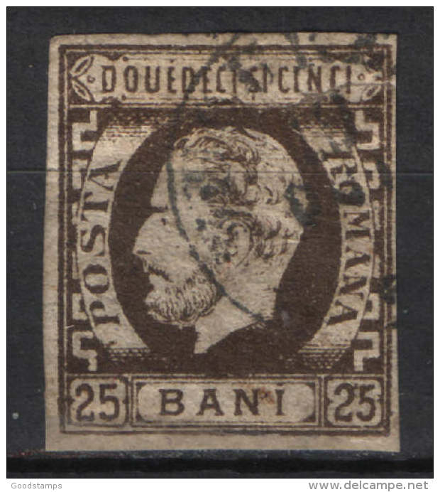 Romania 1871, 25b Olive Brown, Prince Carol I , Used ,  Mi. 28 - 1858-1880 Fürstentum Moldau