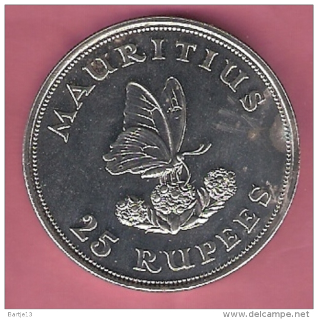 MAURITIUS 25 RUPEES 1975 SILVER UNC WWF BUTTERFLY - Mauritius