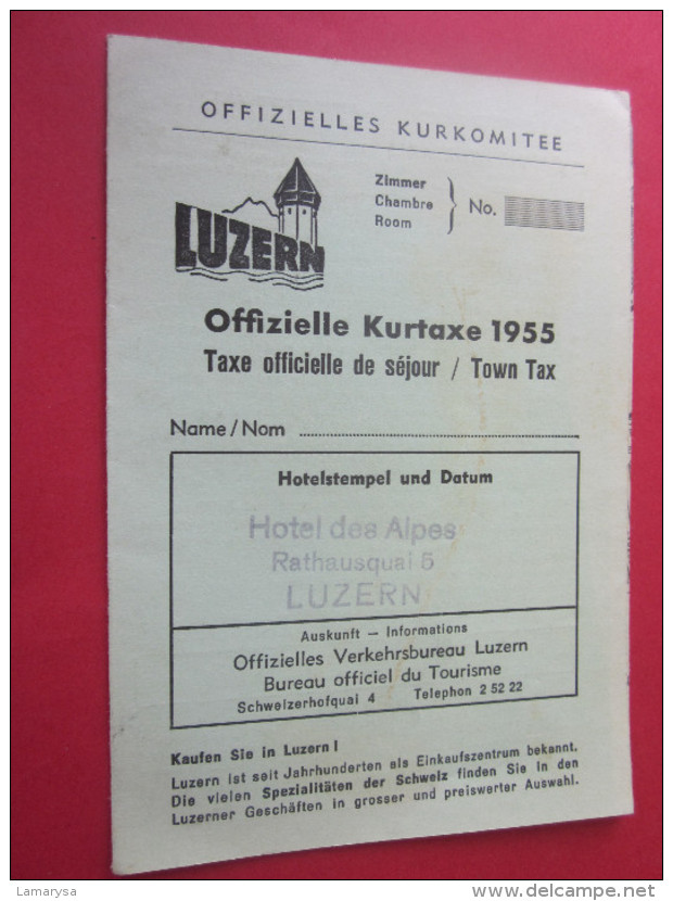 CARTE KURKARTE DU CASINO KURSAAL à  LUCERNE LUZERN OFFIZIELLE KURKOMITEE 1955 VOIR PLAN EN SUISSE HELVETIA - Tickets D'entrée