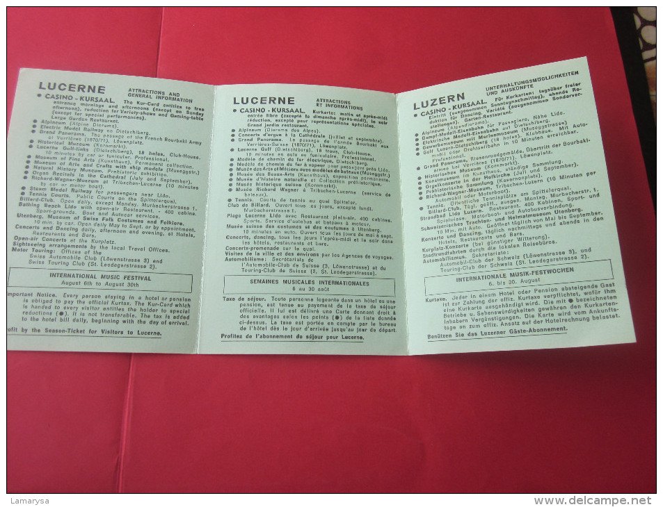 CARTE KURKARTE DU CASINO KURSAAL à  LUCERNE LUZERN OFFIZIELLE KURKOMITEE 1955 VOIR PLAN EN SUISSE HELVETIA - Tickets D'entrée