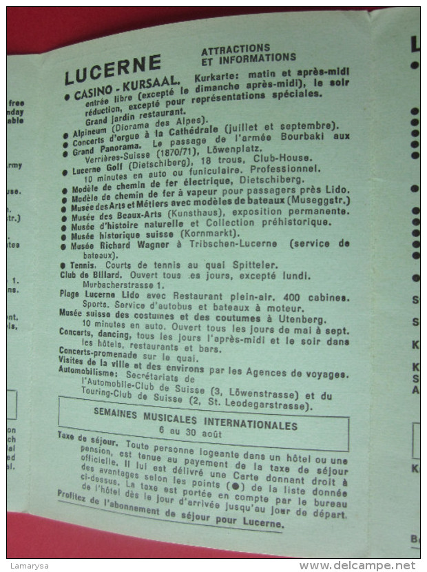 CARTE KURKARTE DU CASINO KURSAAL à  LUCERNE LUZERN OFFIZIELLE KURKOMITEE 1955 VOIR PLAN EN SUISSE HELVETIA - Tickets D'entrée