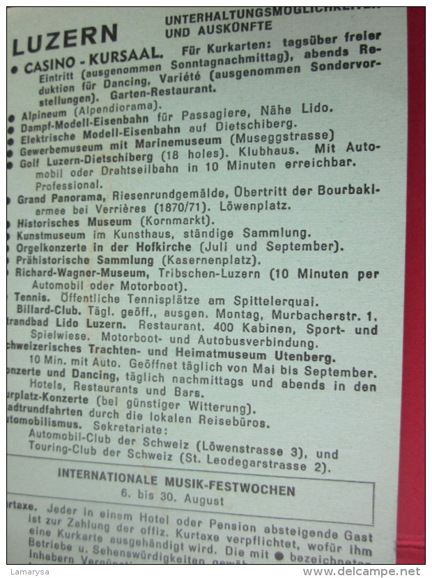 CARTE KURKARTE DU CASINO KURSAAL à  LUCERNE LUZERN OFFIZIELLE KURKOMITEE 1955 VOIR PLAN EN SUISSE HELVETIA - Tickets D'entrée