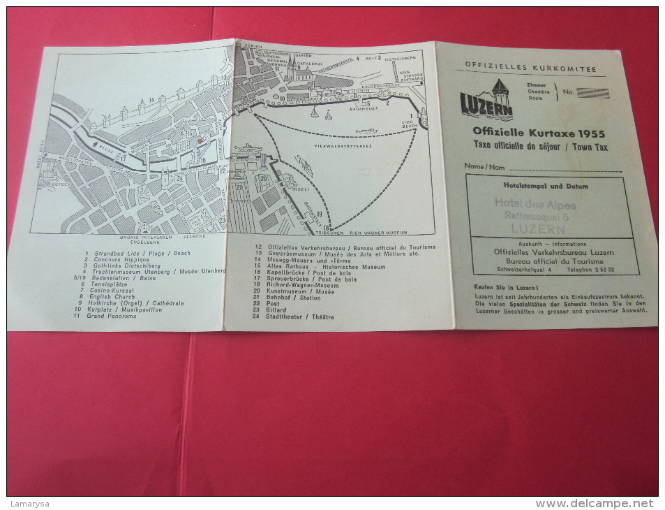 CARTE KURKARTE DU CASINO KURSAAL à  LUCERNE LUZERN OFFIZIELLE KURKOMITEE 1955 VOIR PLAN EN SUISSE HELVETIA