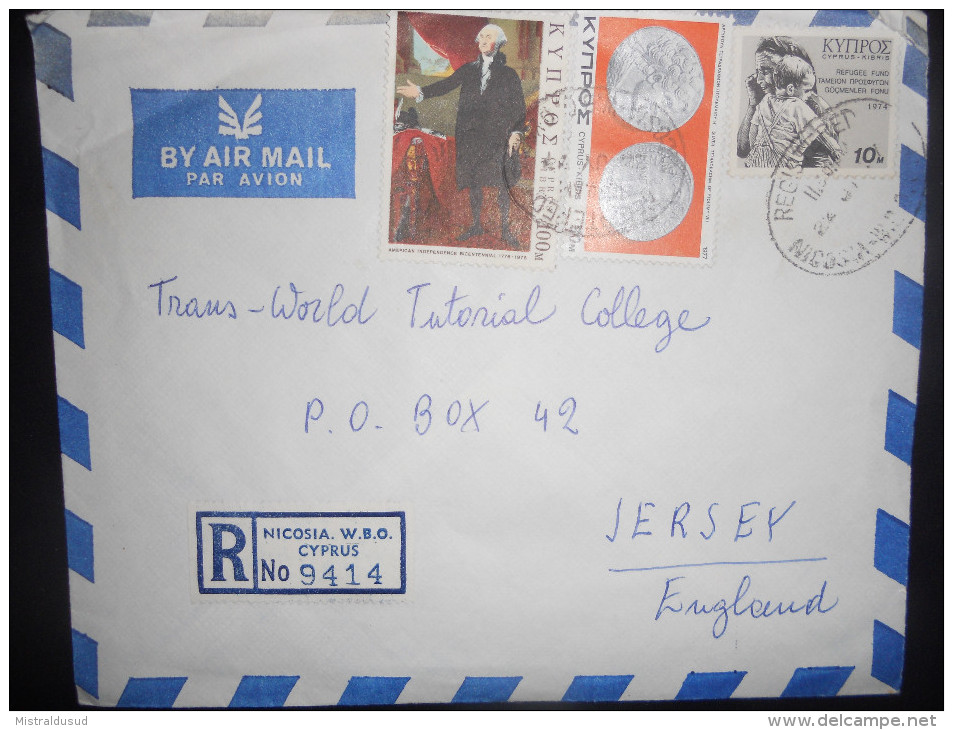 Chypre Lettre Recommande De Nicosia 1977 Pour Jersey - Lettres & Documents